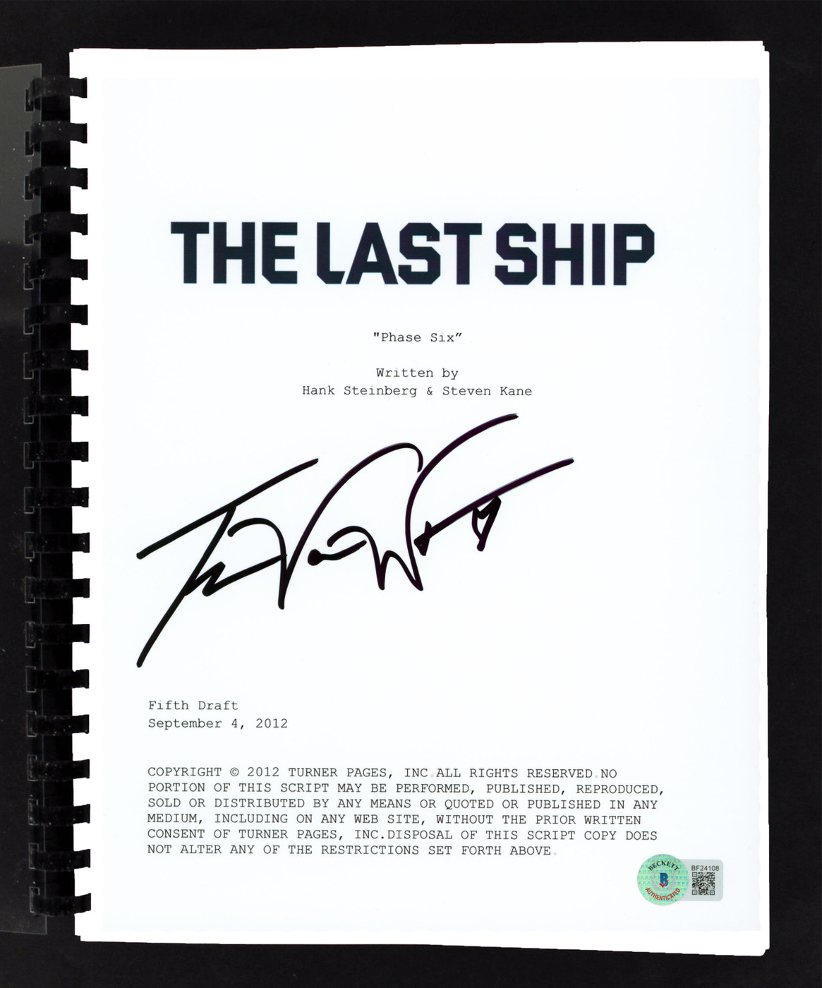 Travis Van Winkle Authentic Signed The Last Ship Pilot Tv Script BAS #BF24108