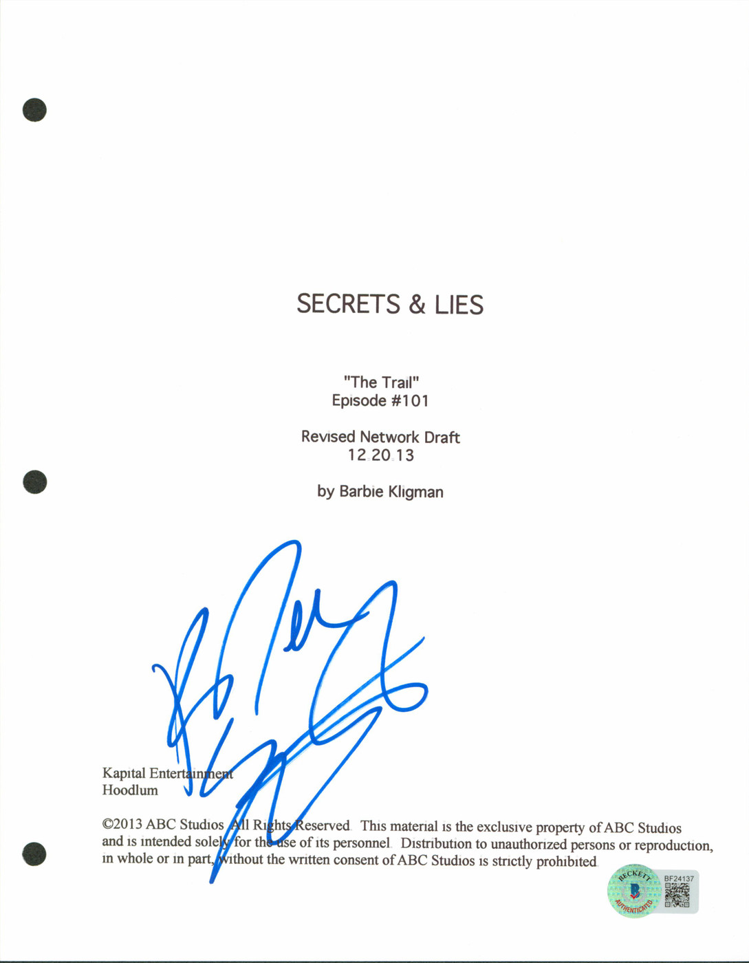 KaDee Strickland Authentic Signed Secrets & Lies Script Cover BAS #BF24137