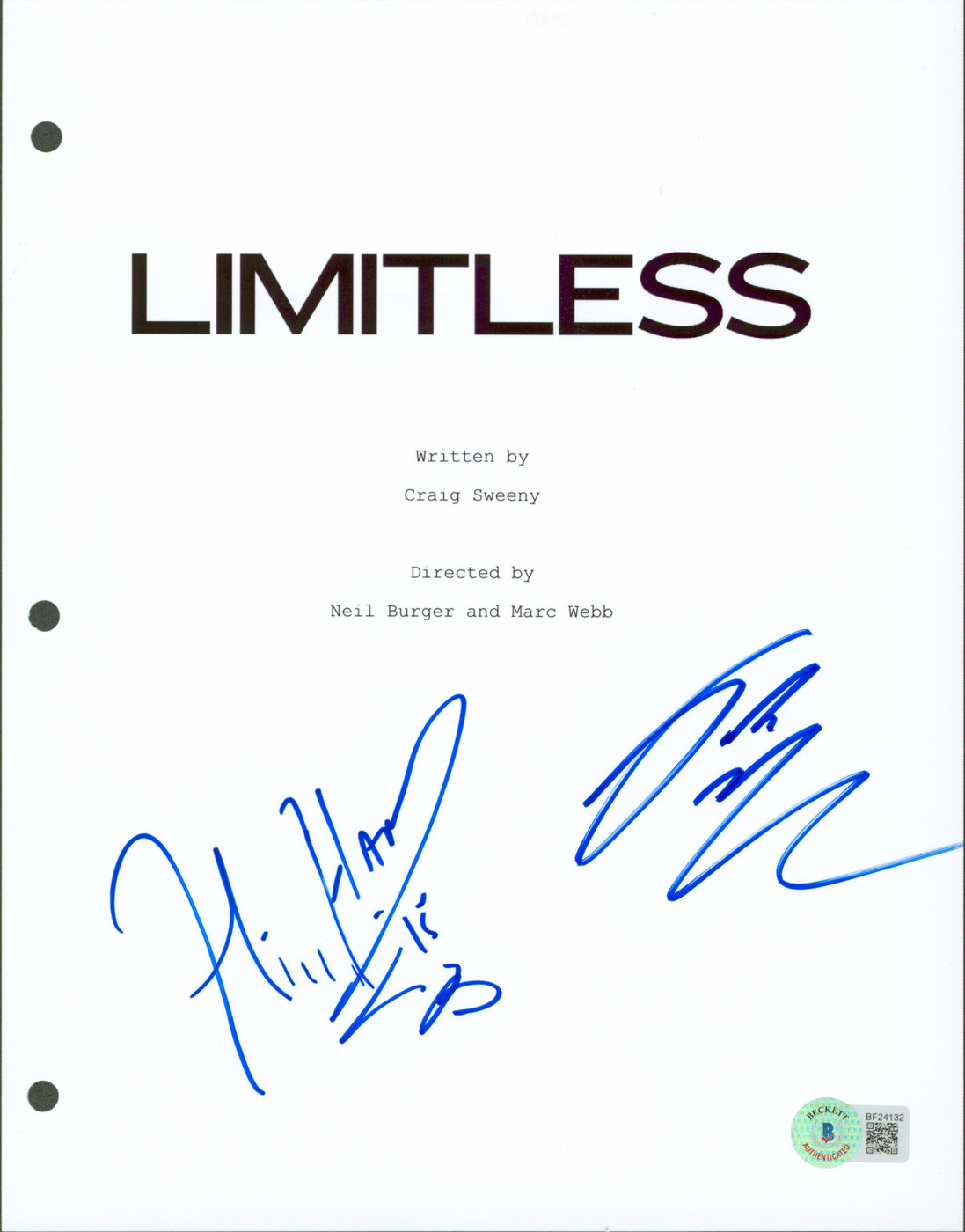 Jake McDorman & Hill Harper Authentic Signed Limitless Script Cover BAS #BF24132