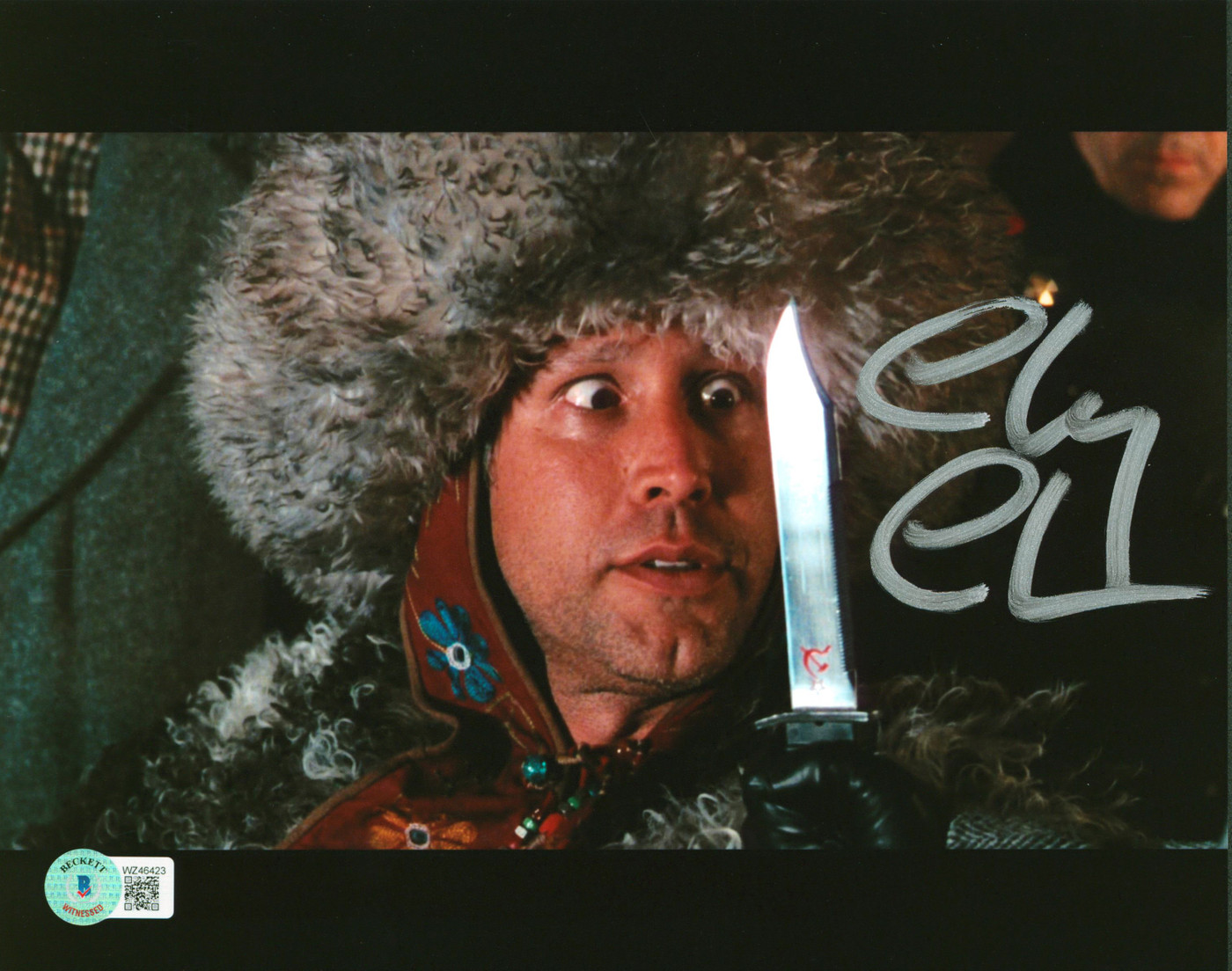 Chevy Chase Spies Like Us Authentic Signed 8x10 Knife Photo BAS Witnessed