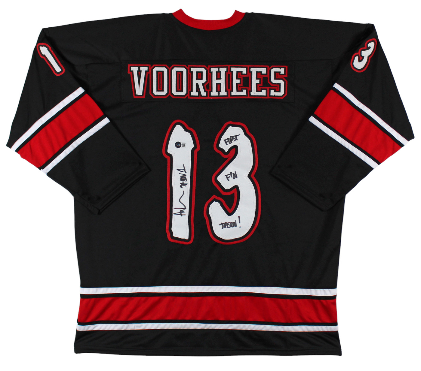 Ari Lehman Friday The 13th "First F'N Jason!" Signed Black Hockey Jersey BAS Wit