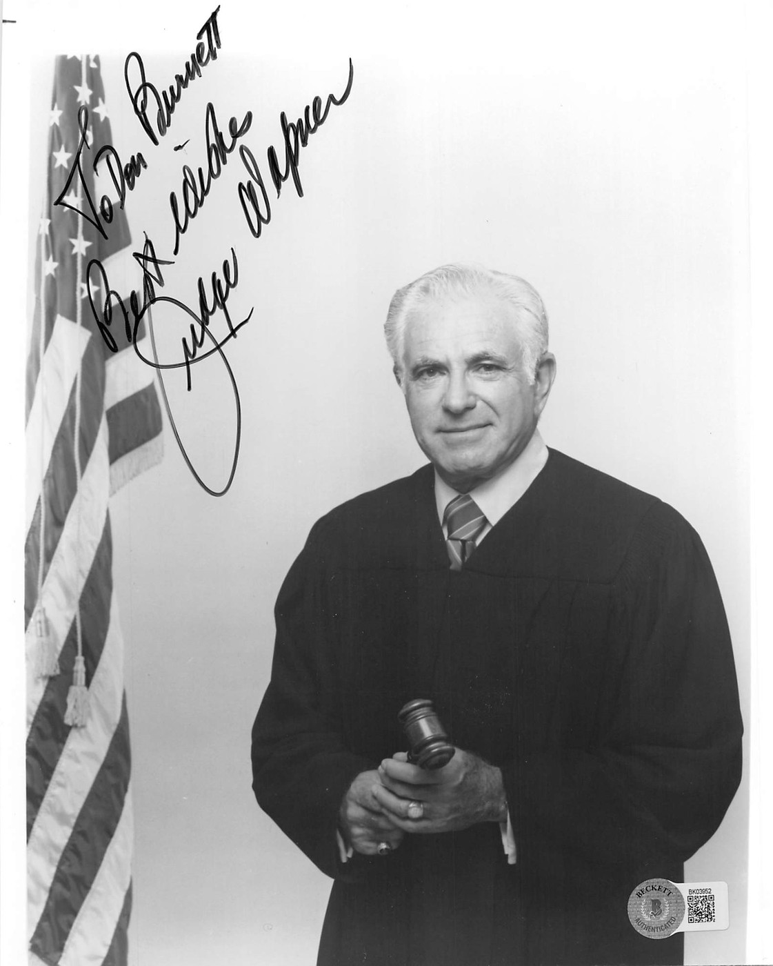 Joseph Wapner The People's Court "To Don Burnett" Signed 8x10 Photo BAS #BK03952