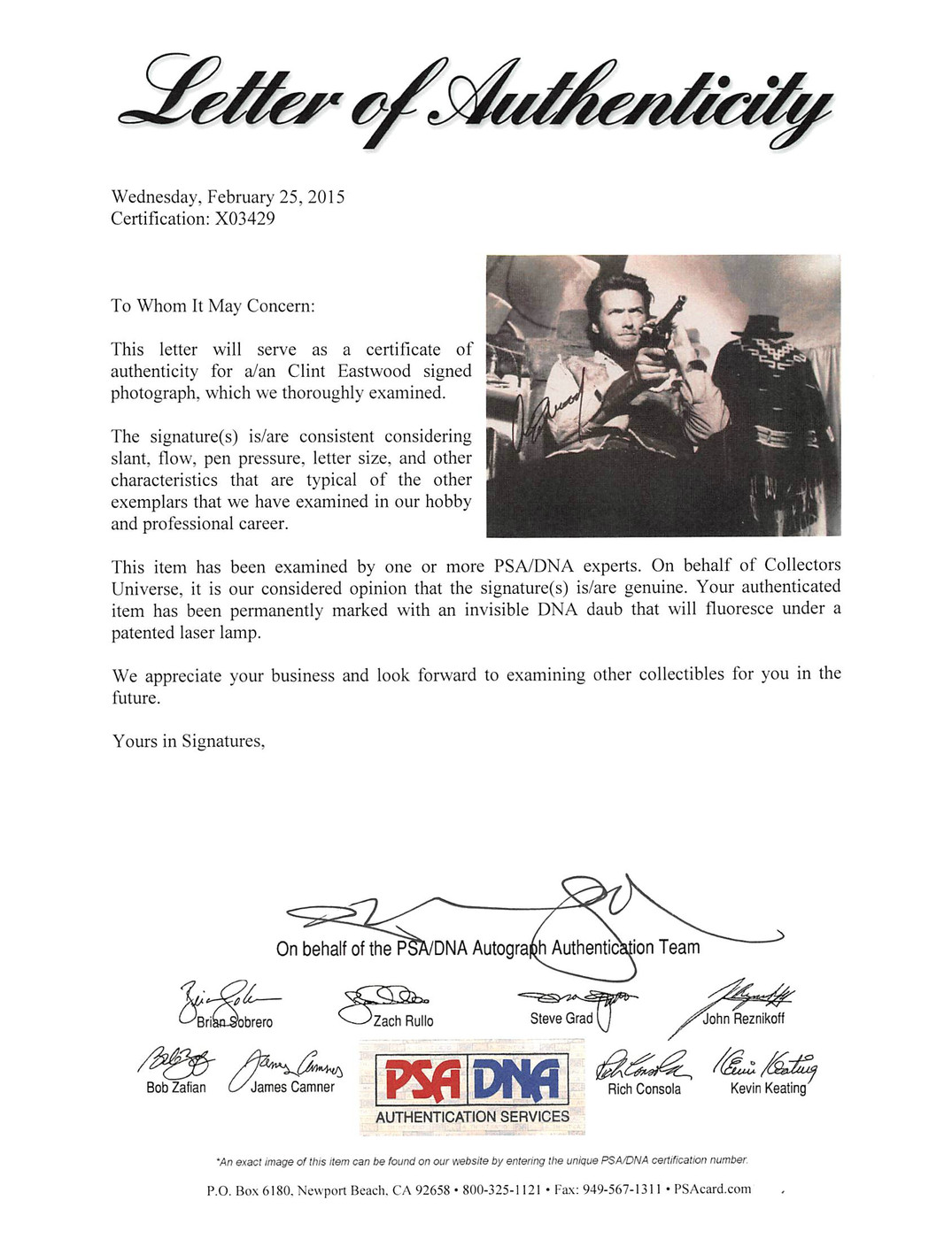 Clint Eastwood The Good, the Bad and the Ugly Signed 8x10 Photo PSA/DNA #X03429