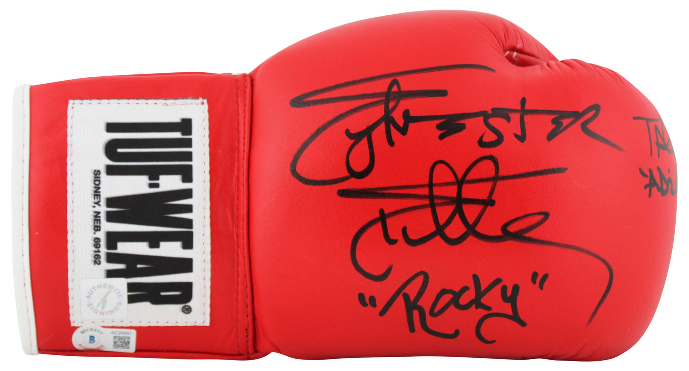 Sylvester Stallone & Talia Shire Rocky Signed Red Boxing Glove BAS #AC26991