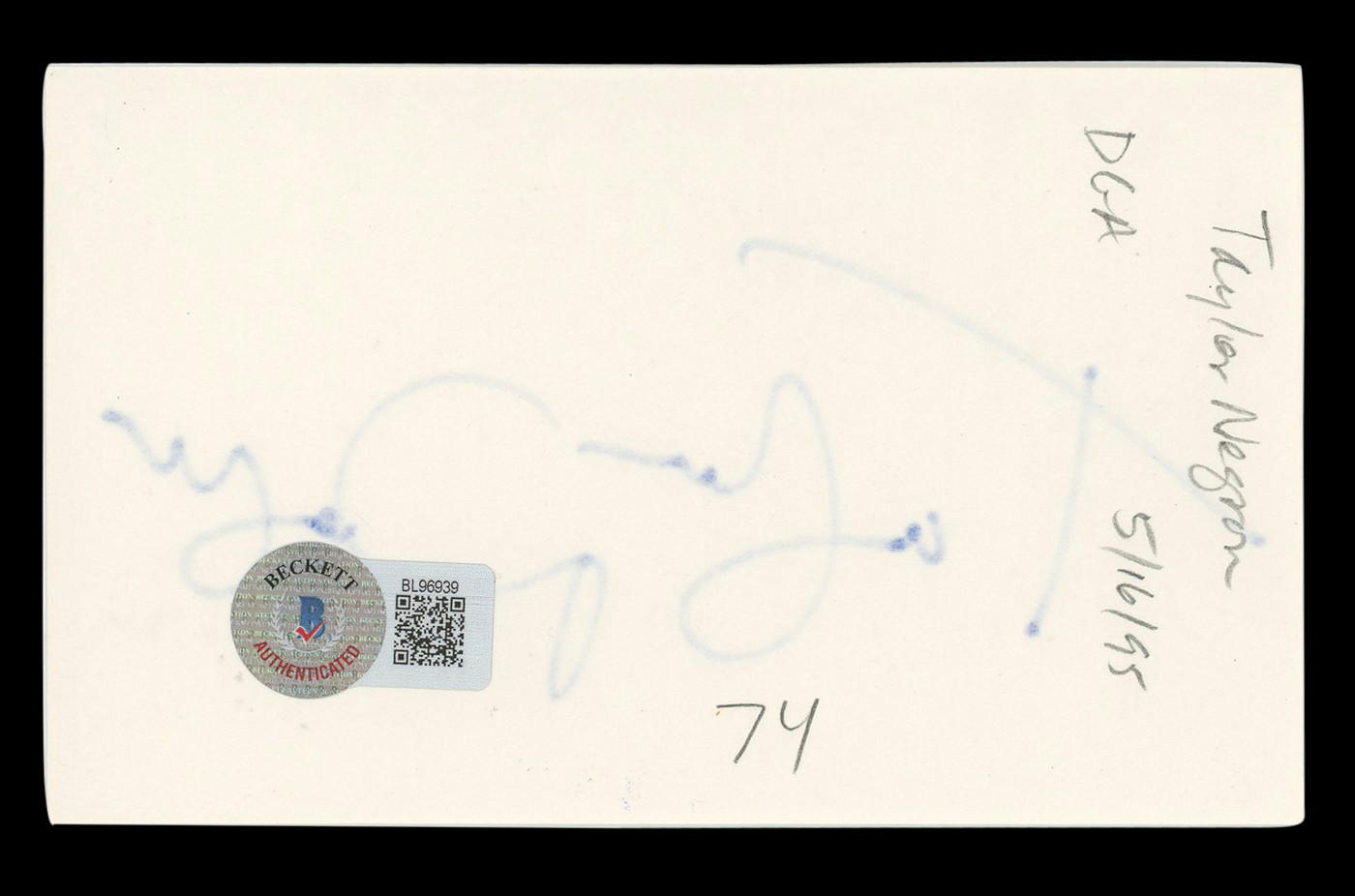 Taylor Negron The Last Boy Scout Authentic Signed 3x5 Index Card BAS #BL96939