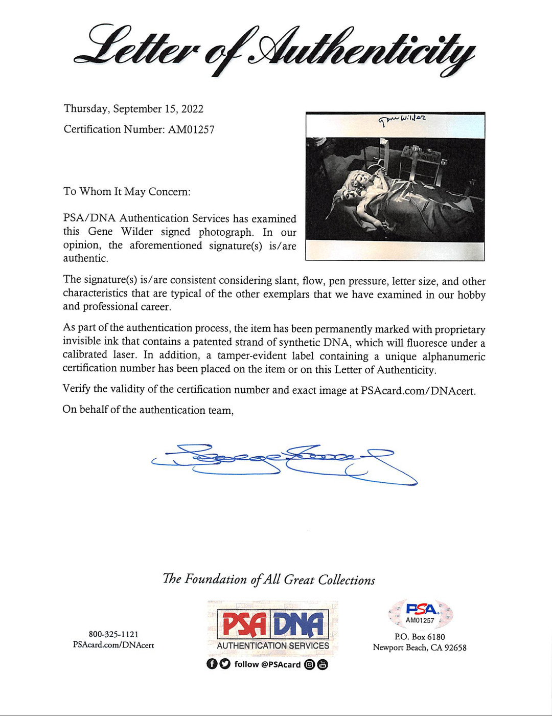 Gene Wilder Young Frankenstein Authentic Signed 11x14 Photo PSA/DNA #AM01257