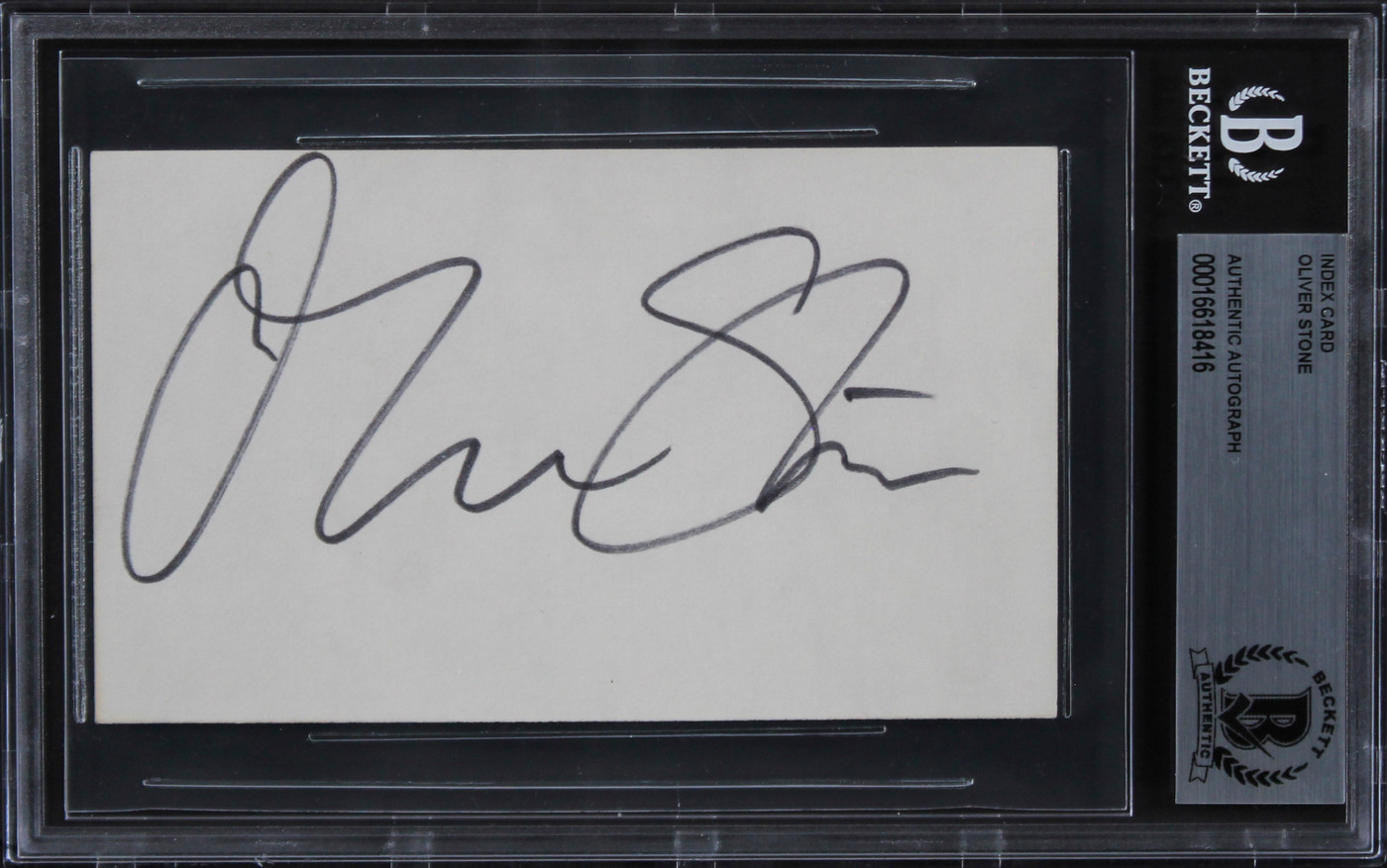 Oliver Stone Platoon Authentic Signed 3x5 Index Card Autographed BAS Slabbed 2