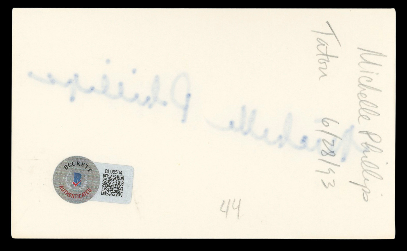 Michelle Phillips Knots Landing Authentic Signed 3x5 Index Card BAS #BL96504