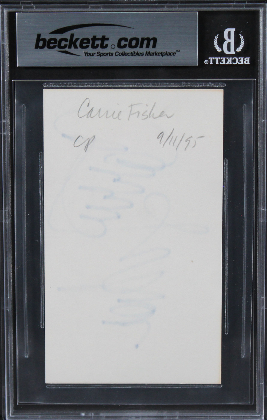 Carrie Fisher Star Wars Authentic Signed 3x5 Index Card Autographed BAS Slab 1