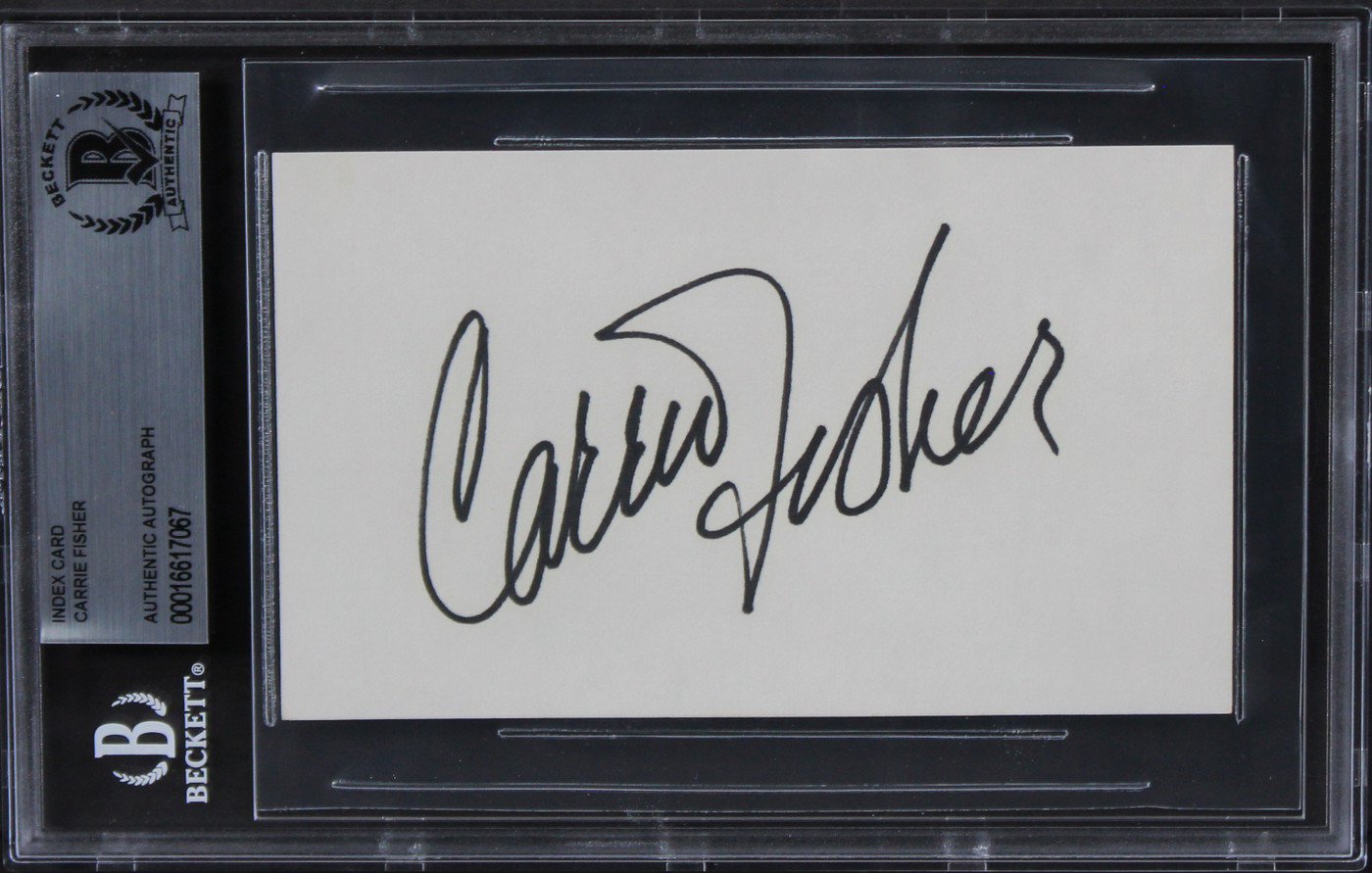Carrie Fisher Star Wars Authentic Signed 3x5 Index Card Autographed BAS Slab 3