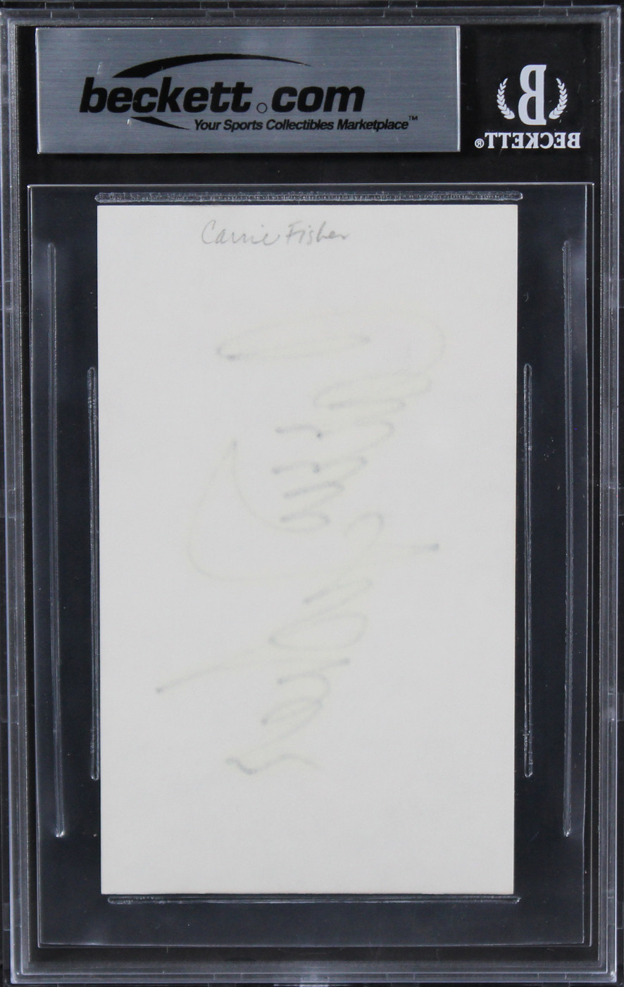 Carrie Fisher Star Wars Authentic Signed 3x5 Index Card Autographed BAS Slab 3