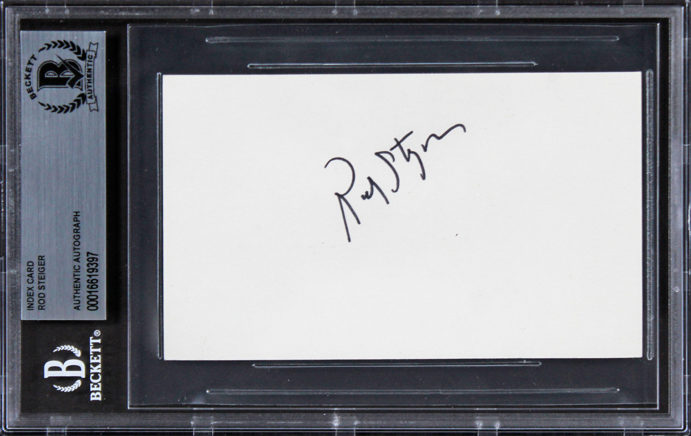 Rod Steiger In The Heat of the Night Signed 3x5 Index Card BAS Slabbed