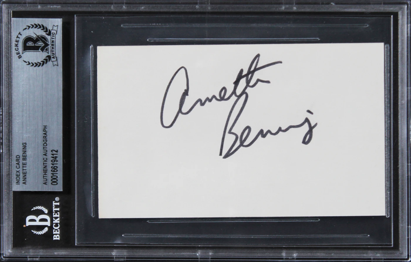Annette Bening The Grifters Authentic Signed 3x5 Index Card BAS Slabbed