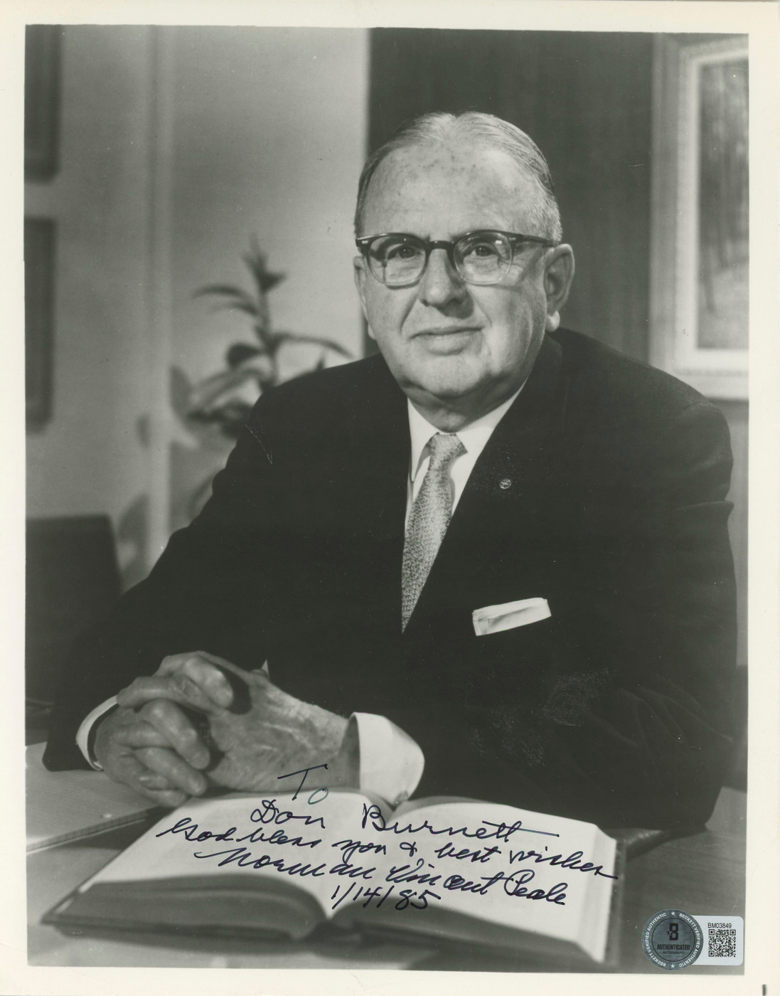 Norman Vincent Peale Author "God Bless You" Signed 8x10 Photo BAS #BM03849
