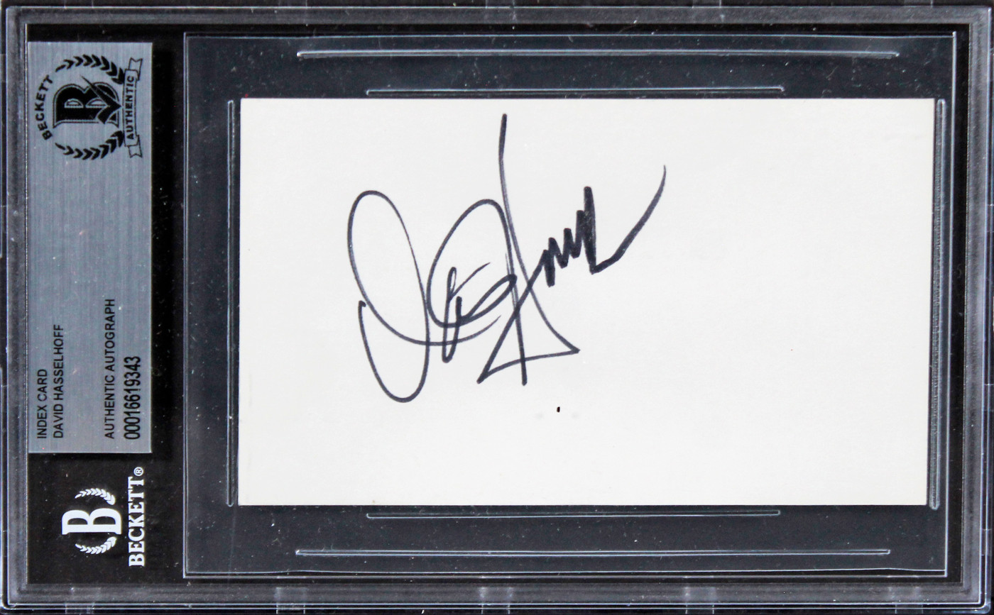 David Hasselhoff Knight Rider Signed 3x5 Index Card w/ Black Sig BAS Slabbed