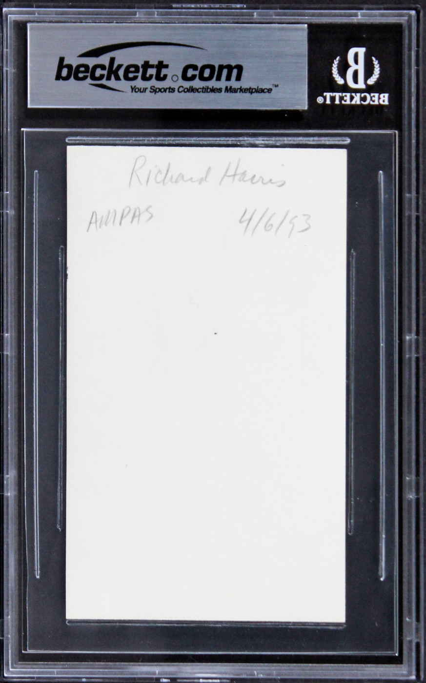 Richard Harris Gladiator Authentic Signed 3x5 Index Card w/ Black Sig BAS Slab