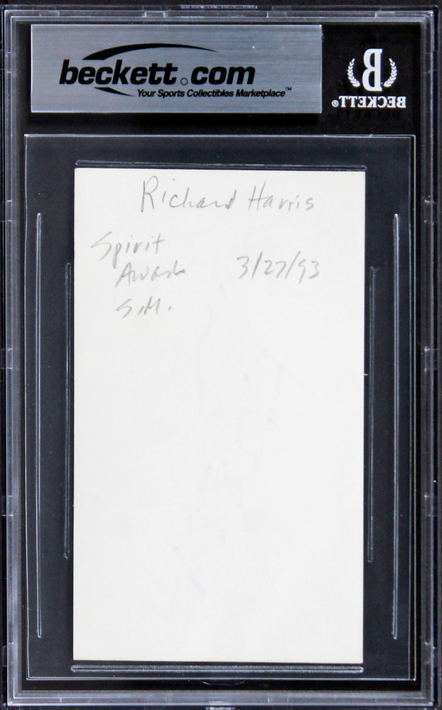 Richard Harris Gladiator Authentic Signed 3x5 Index Card w/ Blue Sig BAS Slabbed