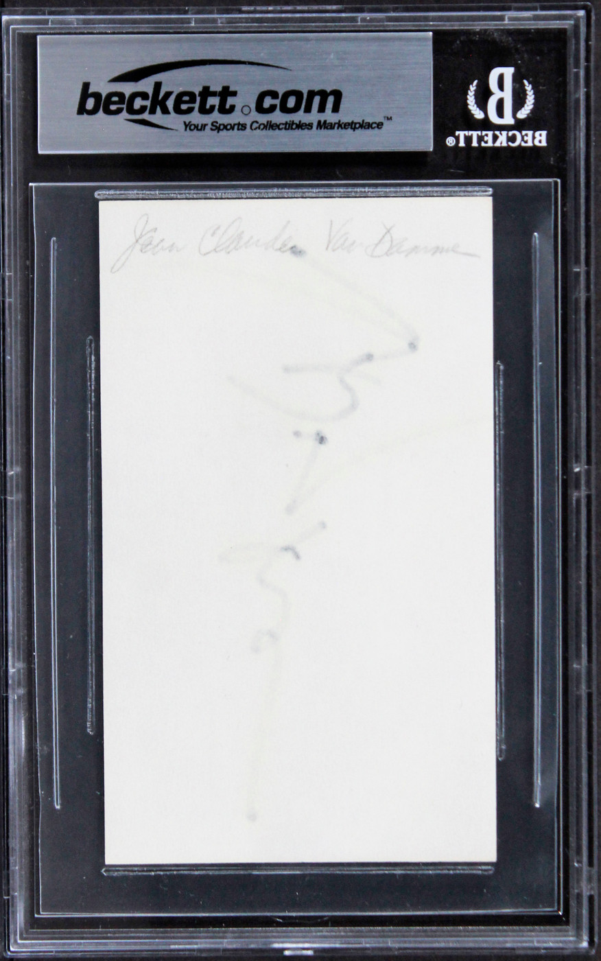 Jean-Claude Van Damme Double Impact Signed 3x5 Index Card BAS Slabbed 1