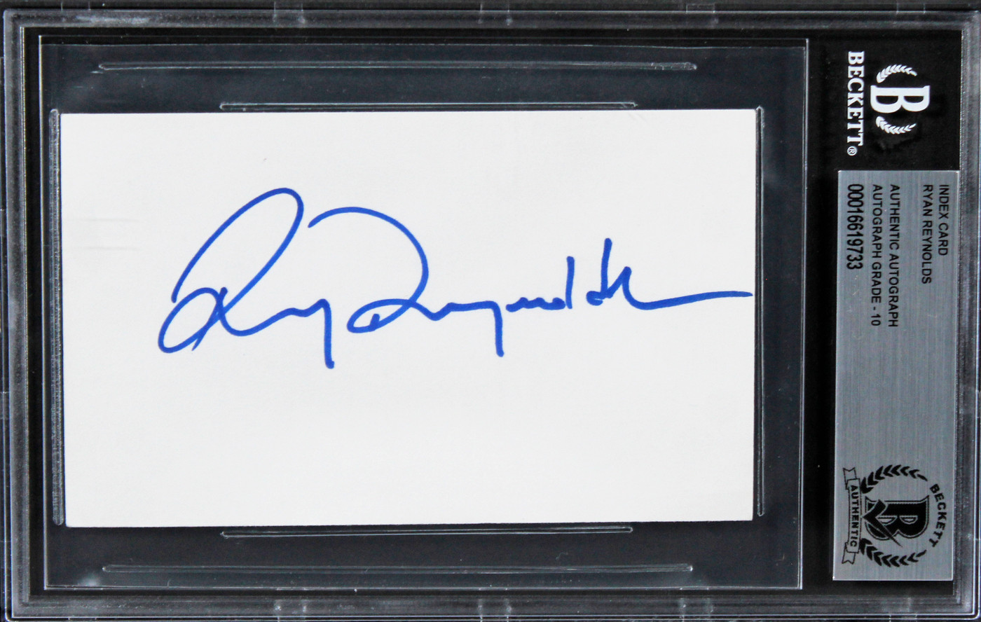Ryan Reynolds Deadpool Signed 3x5 Index Card Auto Graded Gem 10! BAS Slabbed
