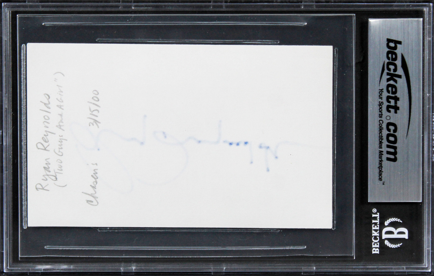 Ryan Reynolds Deadpool Signed 3x5 Index Card Auto Graded Gem 10! BAS Slabbed