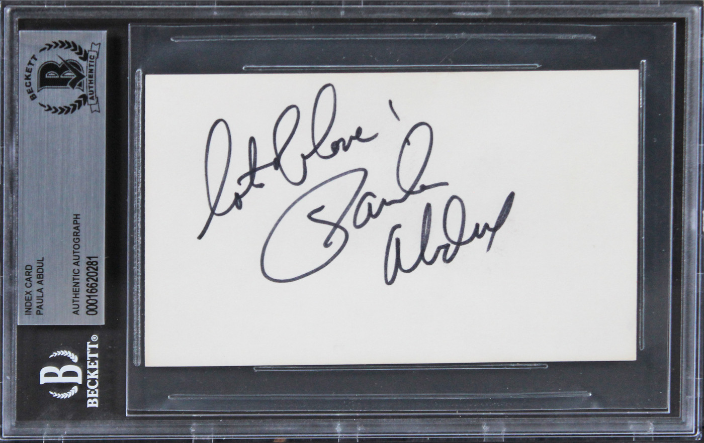 Paula Abdul American Idol "Lots of love" Signed 3x5 Index Card BAS Slabbed 1