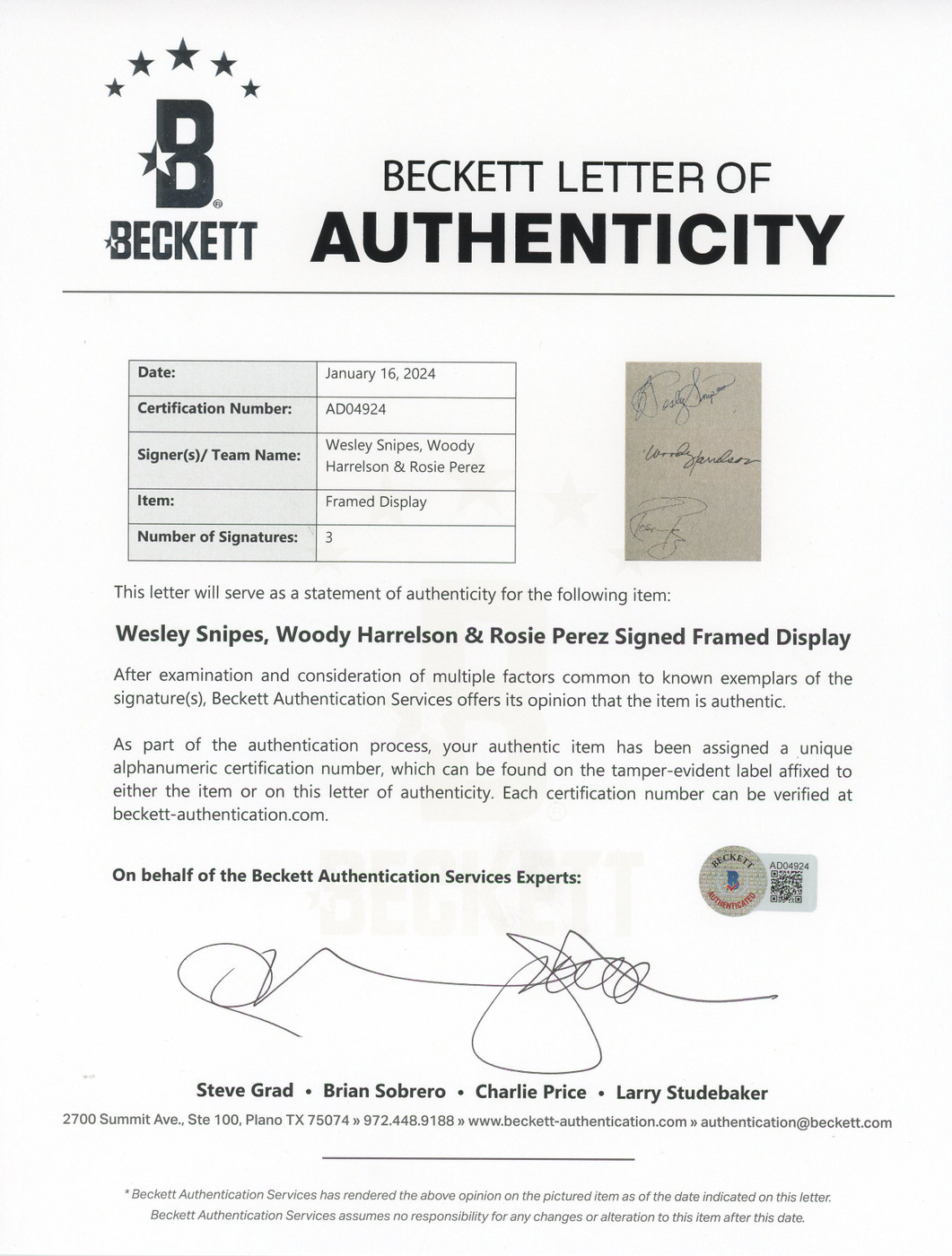 White Men Can't Jump (3) Snipes, Harrelson & Perez Signed 3x5