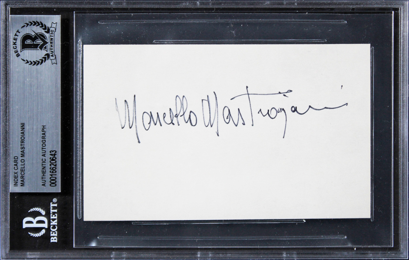 Marcello Mastroianni La Dolce Vita Authentic Signed 3x5 Index Card BAS Slabbed