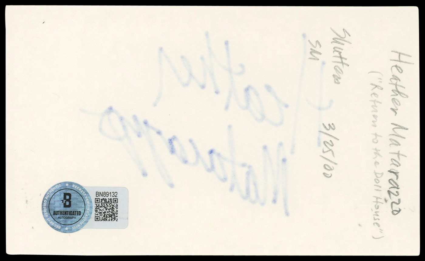 Heather Matarazzo Welcome to the Dollhouse Signed 3x5 Index Card BAS #BN89132