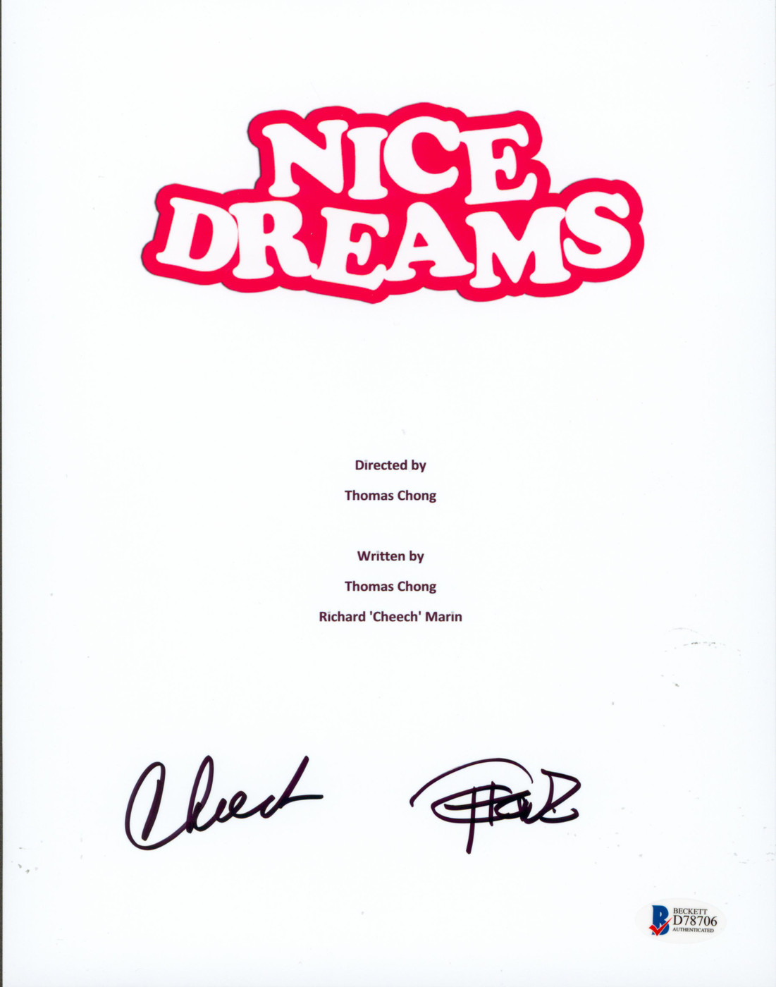 Cheech Marin & Tommy Chong Nice Dreams Signed 8.5x11 Script Cover BAS #D78706