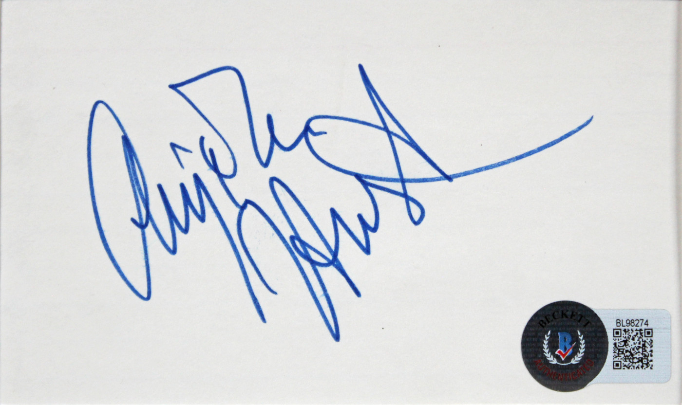 Anjelica Houston The Addams Family Signed Index Card Framed Display BAS