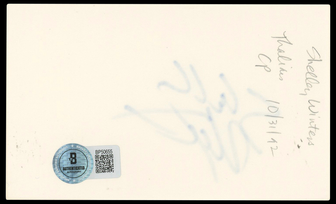 Shelley Winters The Diary Of Anne Frank Signed 3x5 Index Card BAS #BP50655