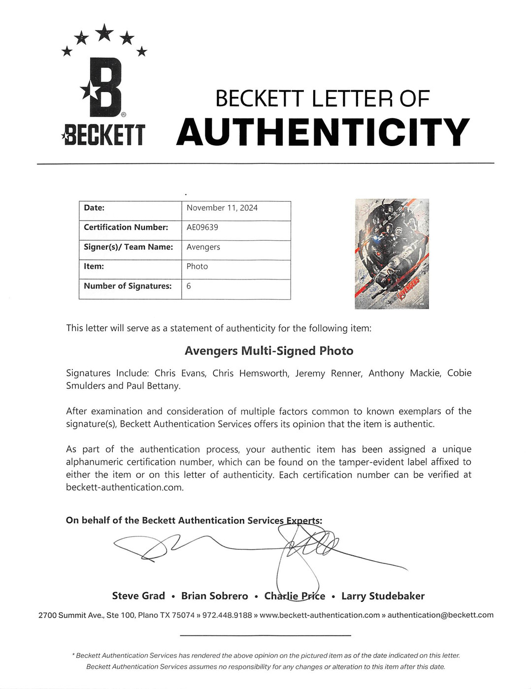 Avengers (7) Downey, Hemsworth, Renner, Evans +3 Signed Framed Display BAS & PSA