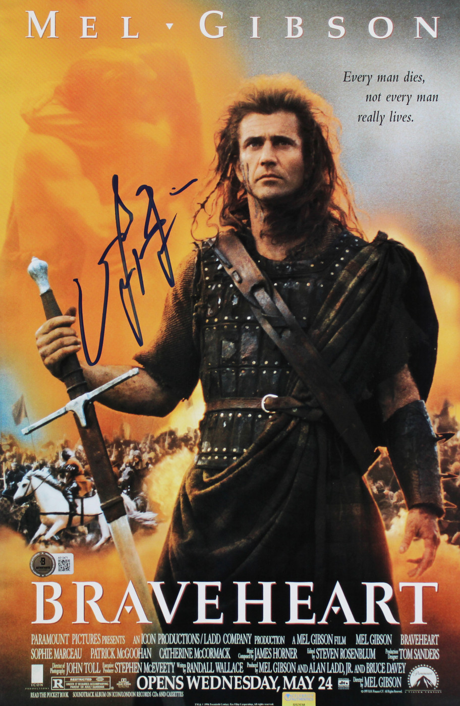 Mel Gibson Braveheart Authentic Signed 11x17 Mini Movie Poster Photo BAS