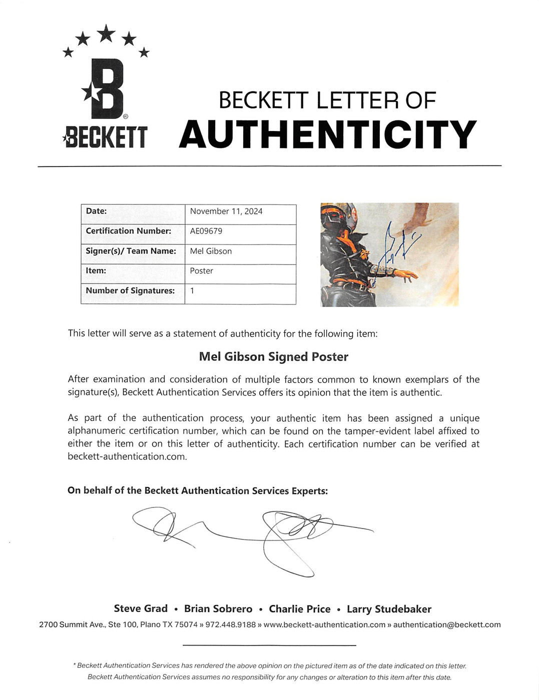 Mel Gibson Mad Max Authentic Signed & Framed 24x36 Poster Autographed BAS