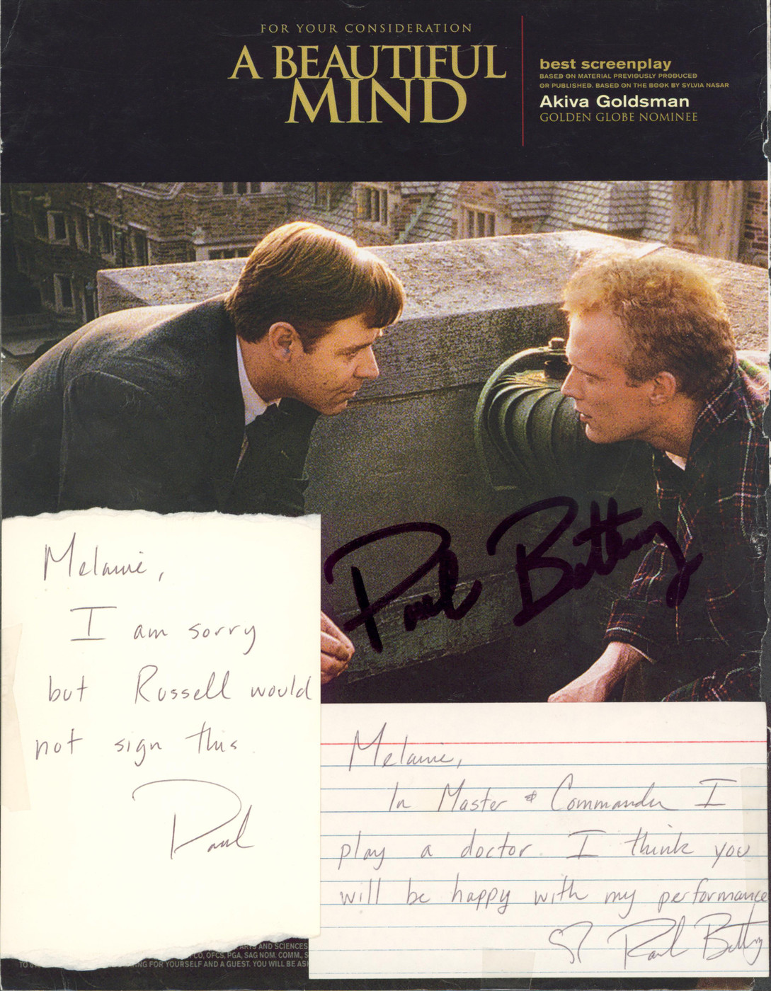 Paul Bettany A Beautiful Mind Signed 8.5x11 Magazine Page & Cuts BAS #AE13576