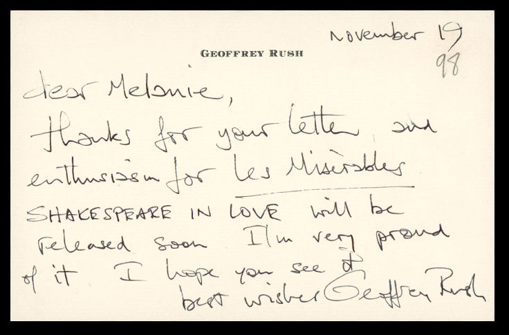 Geoffrey Rush Pirates Of The Caribbean Authentic Signed 4.5x7 Note BAS #BS29394