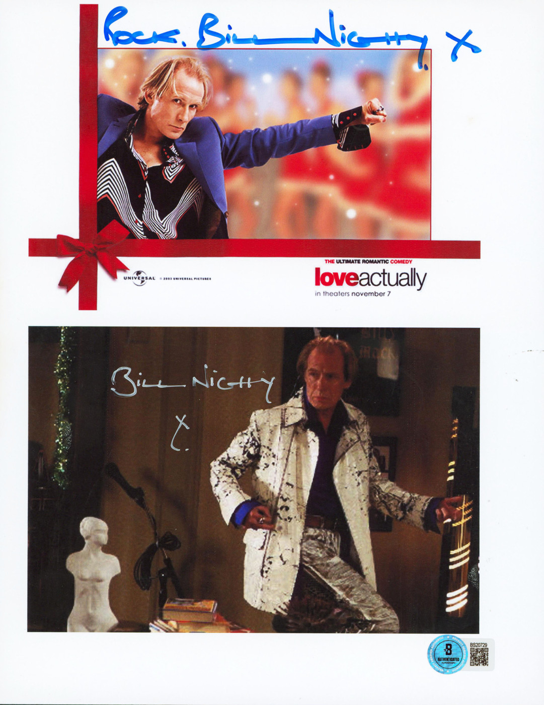 Bill Nighy Love Actually "Rock" Authentic 2x Signed 8.5x11 Photo BAS #BS20729