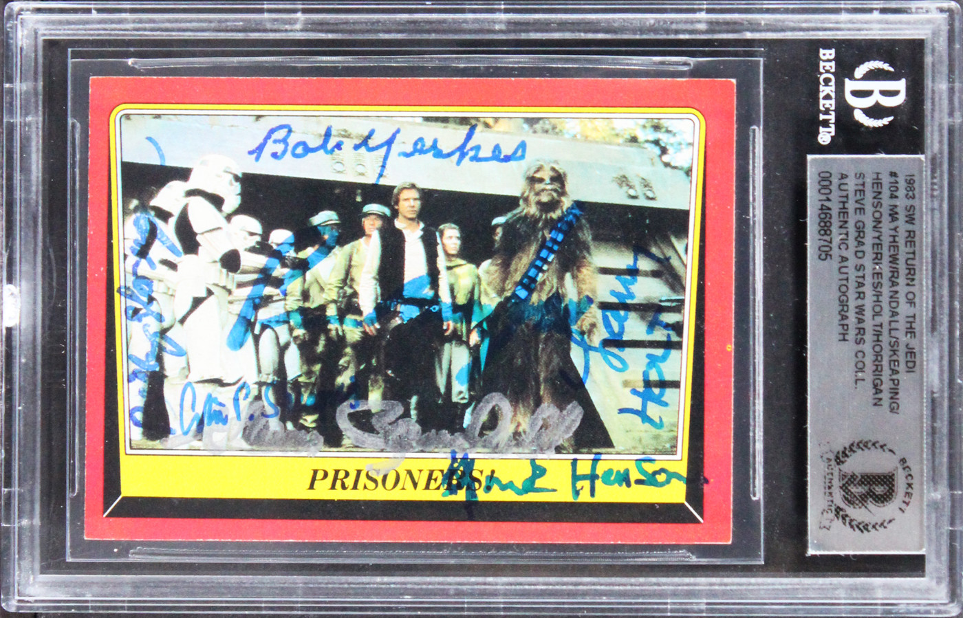 Star Wars (6) Peter Mayhew, Randall +4 Signed 1983 SW ROTJ #104 Card BAS Slabbed
