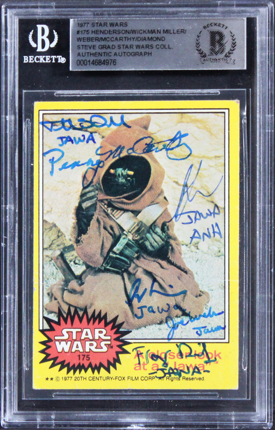 Star Wars (6) Donaldson, Diamond +4 Signed 1977 Star Wars #175 Card BAS Slabbed