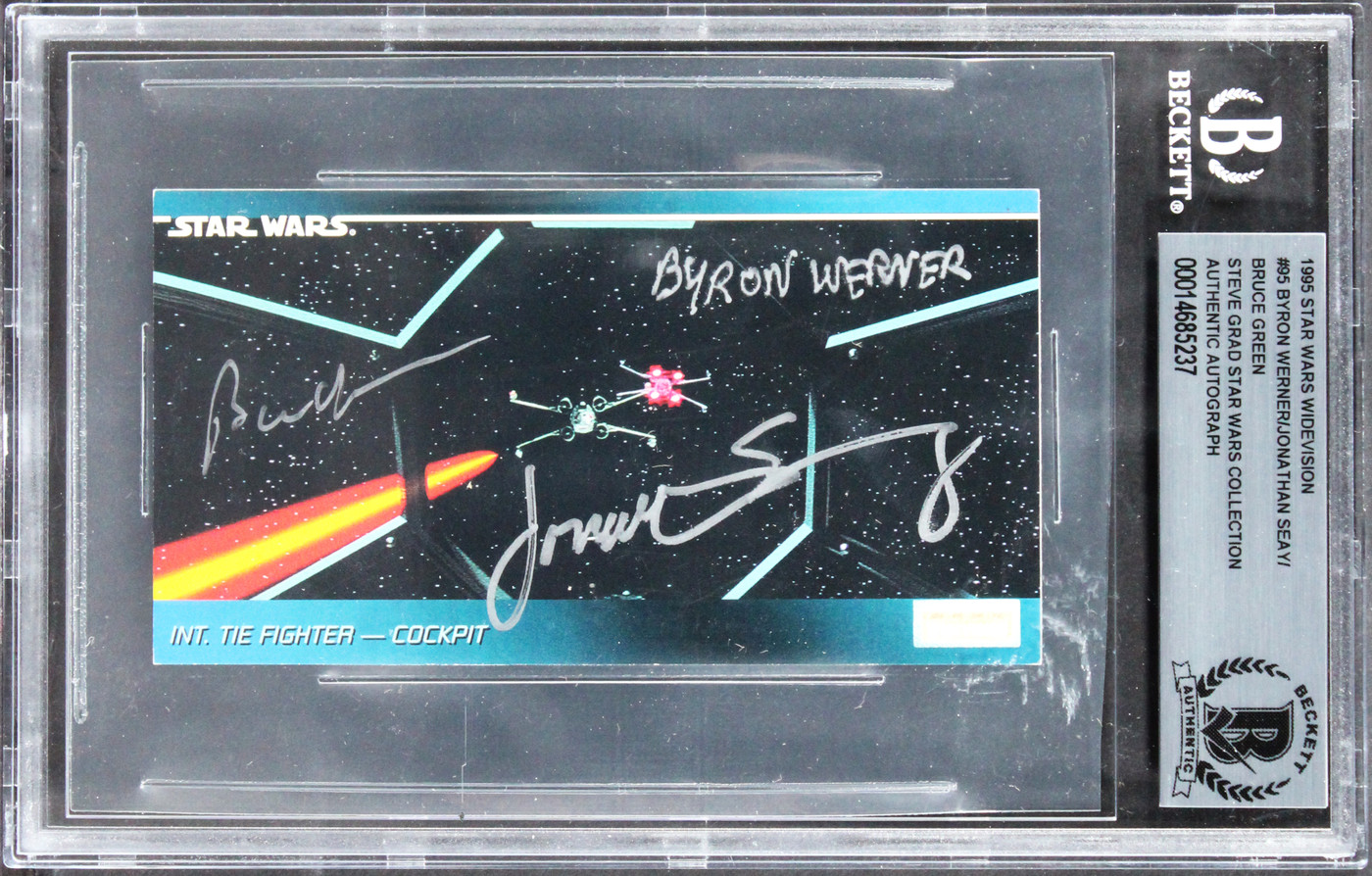 Star Wars (3) Werner, Seay, Green Signed 1995 SW Widevision #95 Card BAS Slabbed