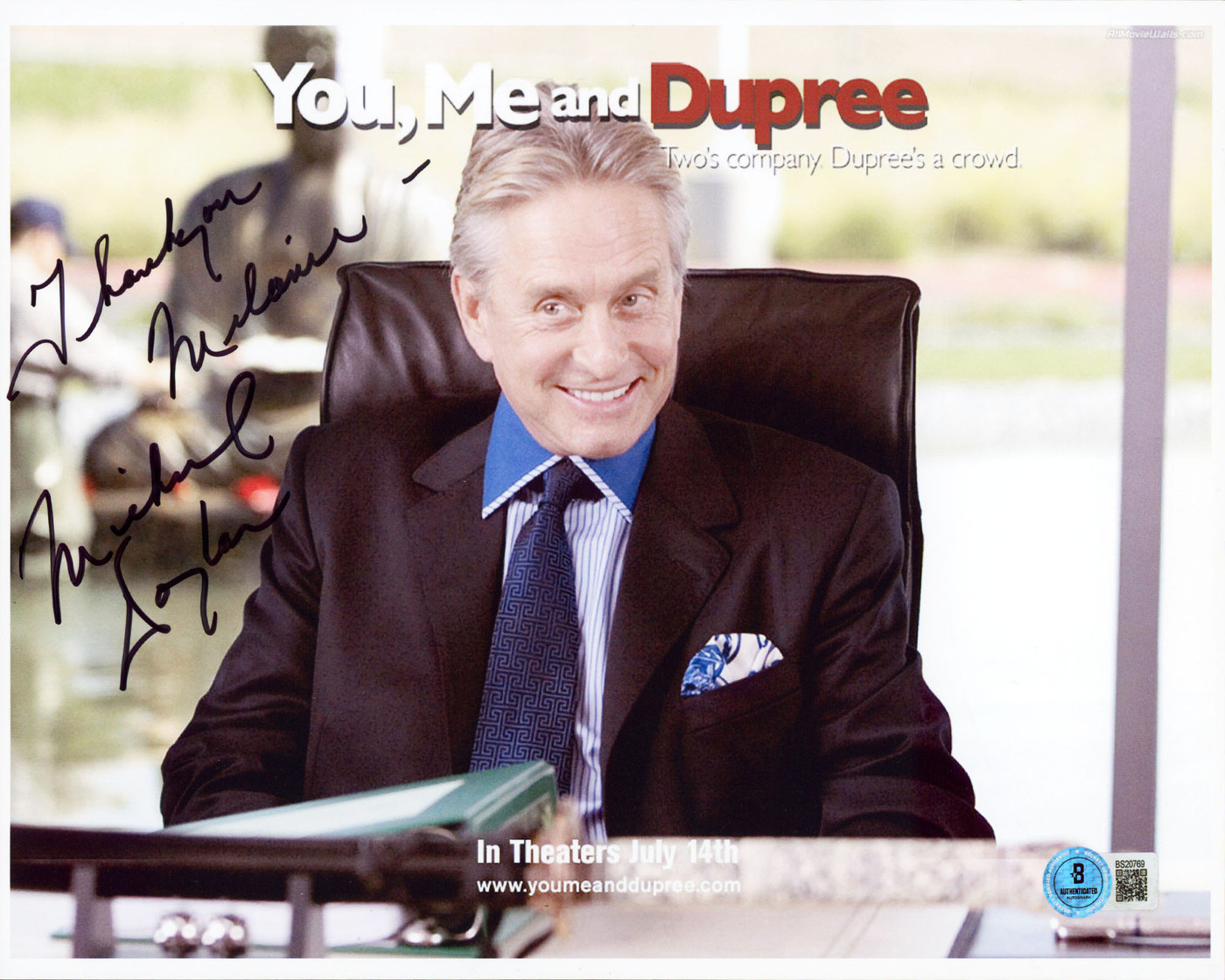 Michael Douglas You, Me and Dupree Authentic Signed 8.5x11 Photo BAS #BS20769