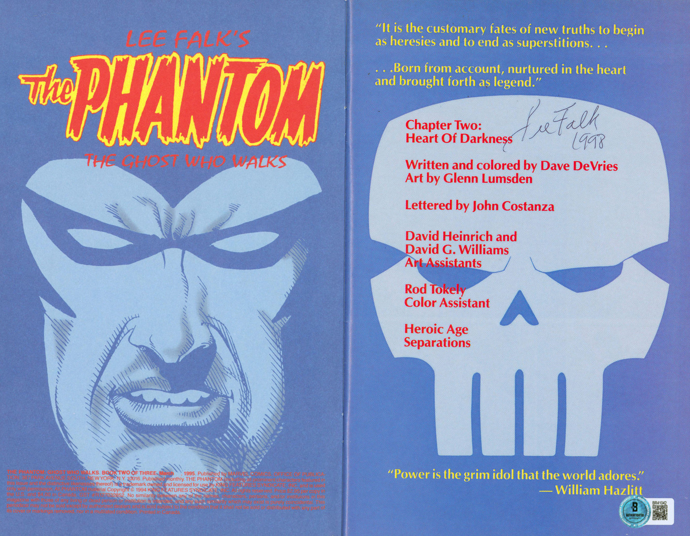 Lee Falk The Phantom 1998 Authentic Signed March 2 Comic Autographed BAS#BR41042