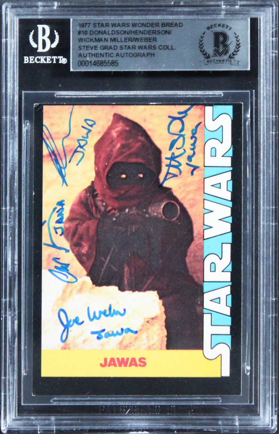 Star Wars (4) Donaldson, Weber +2 Signed 1977 SW Wonder Bread #10 Card BAS Slab