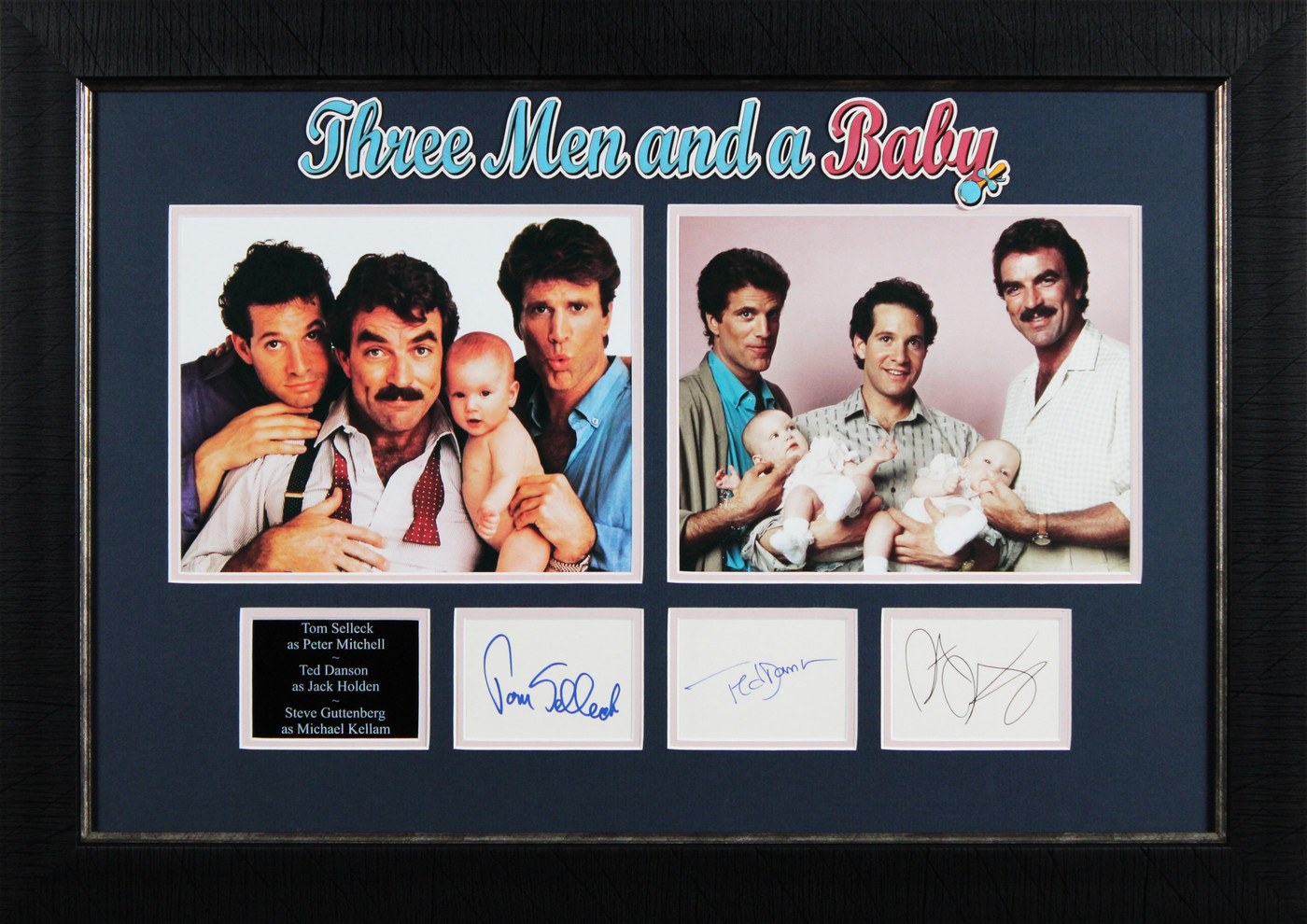 Three Men and a Baby (3) Danson, Selleck & Guttenberg Signed Framed Display BAS