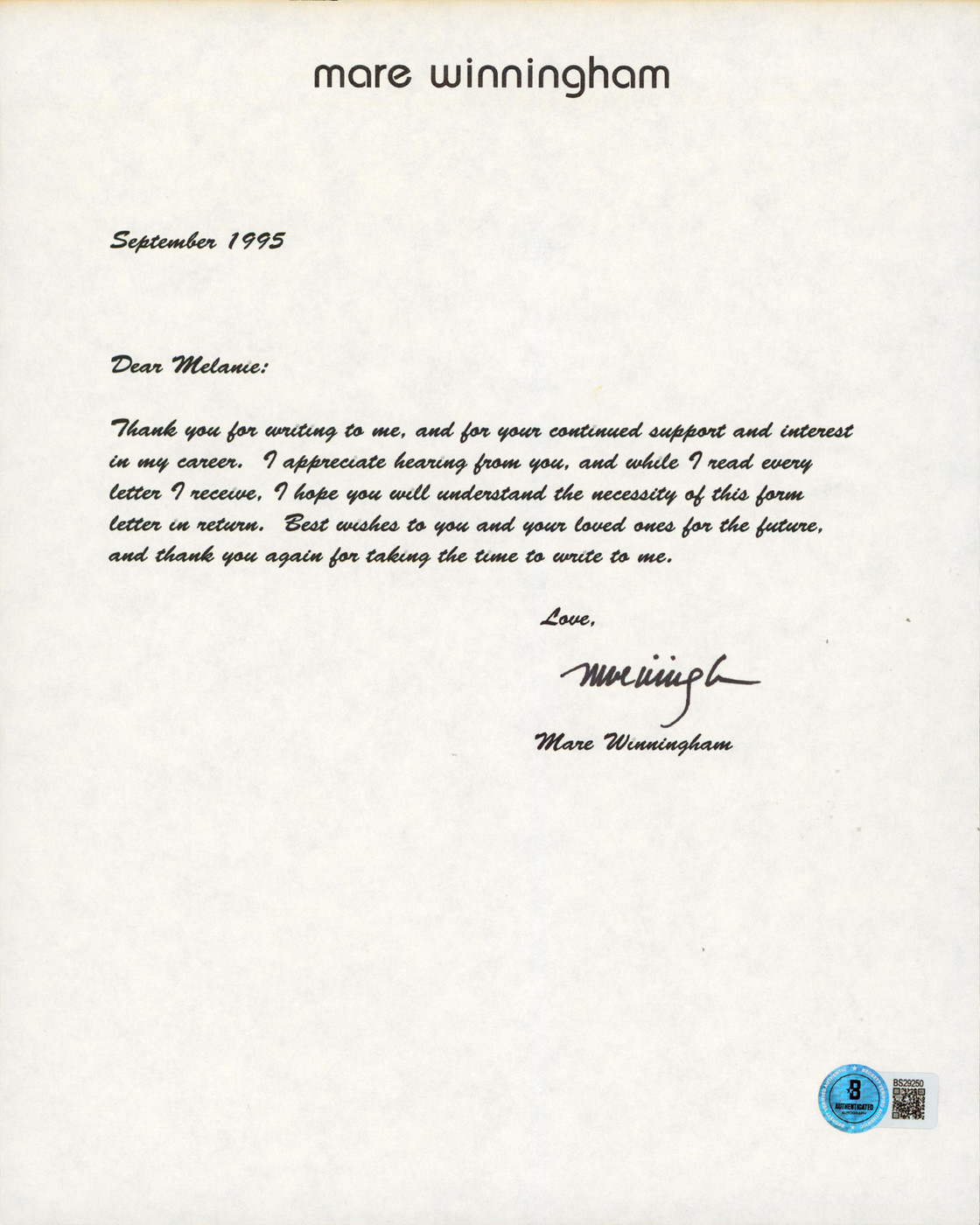 Carol Struycken The Addams Family Authentic Signed 8.5x11 Letter BAS #BS29249