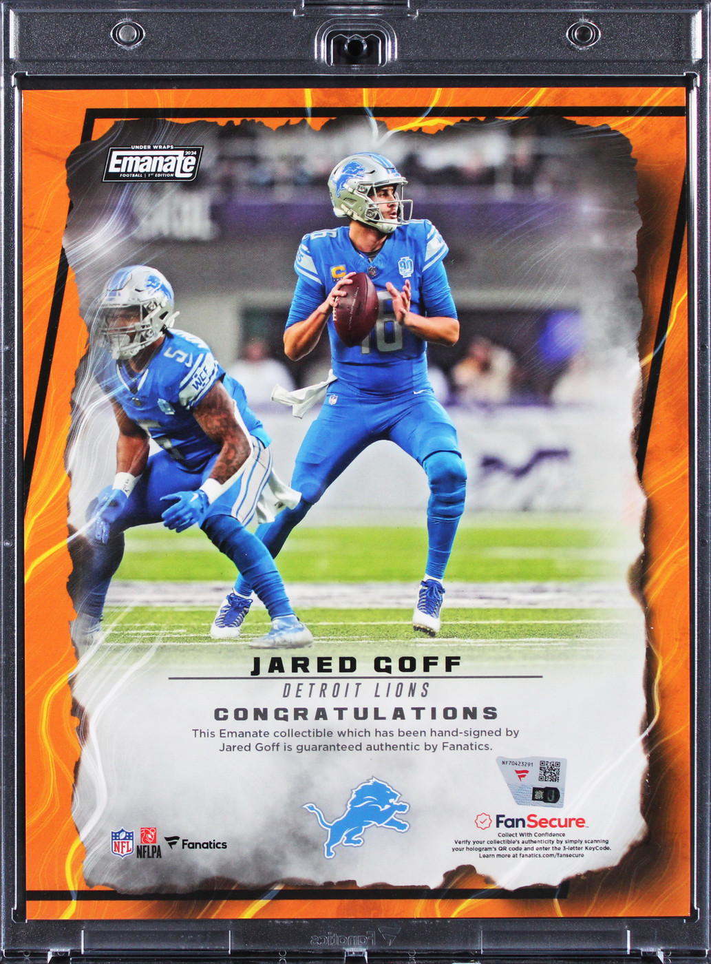 Lions Jared Goff Signed 8x10 2024 Emanate Under Wraps Orange 1st Ed. Photo FAN