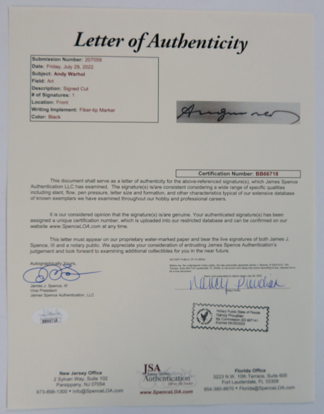 Signed Andy Warhol Display
