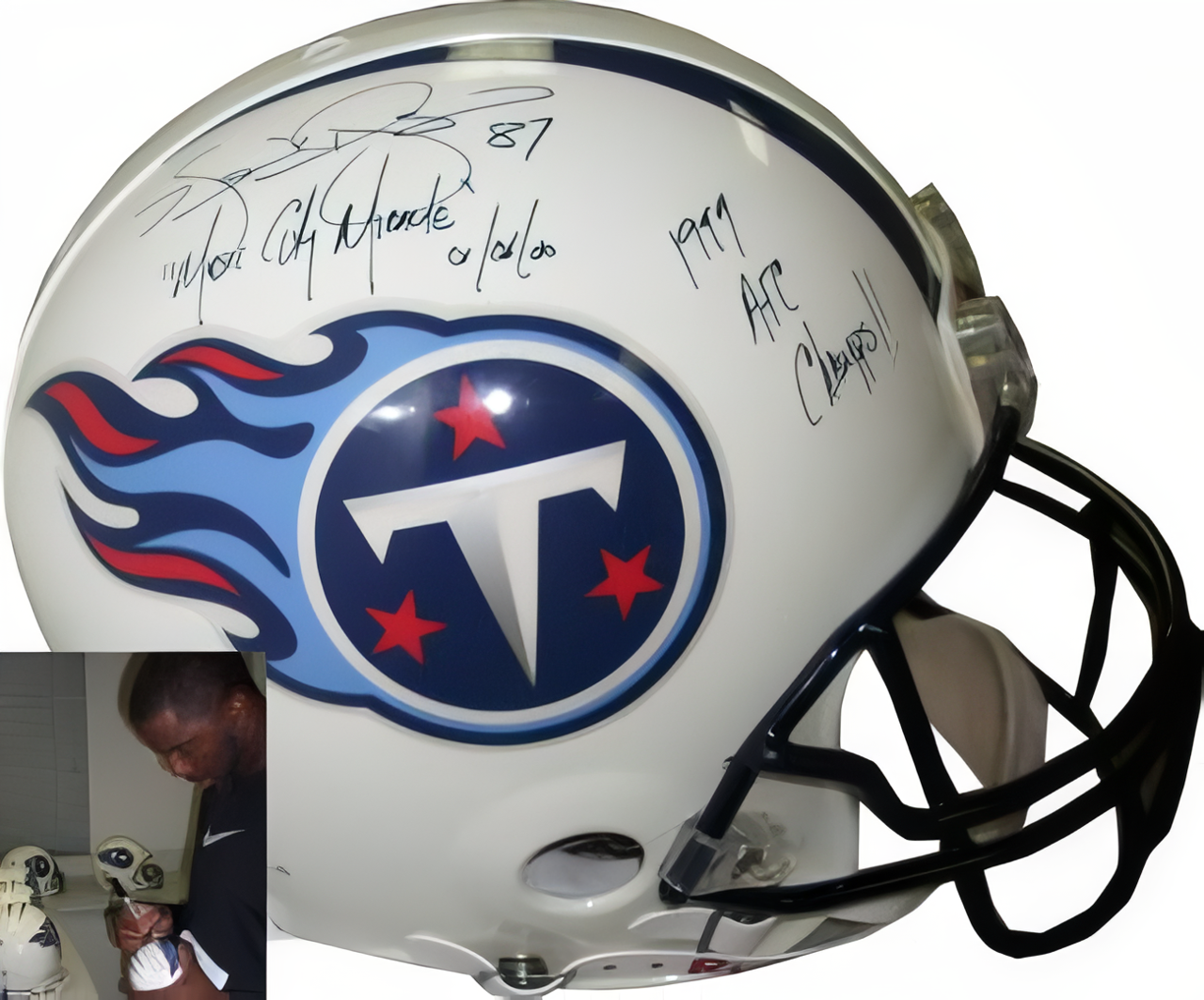 Kevin Dyson Signed Tennessee Titans Full Size Replica Helmet Music City Miracle & '99 Afc Champs