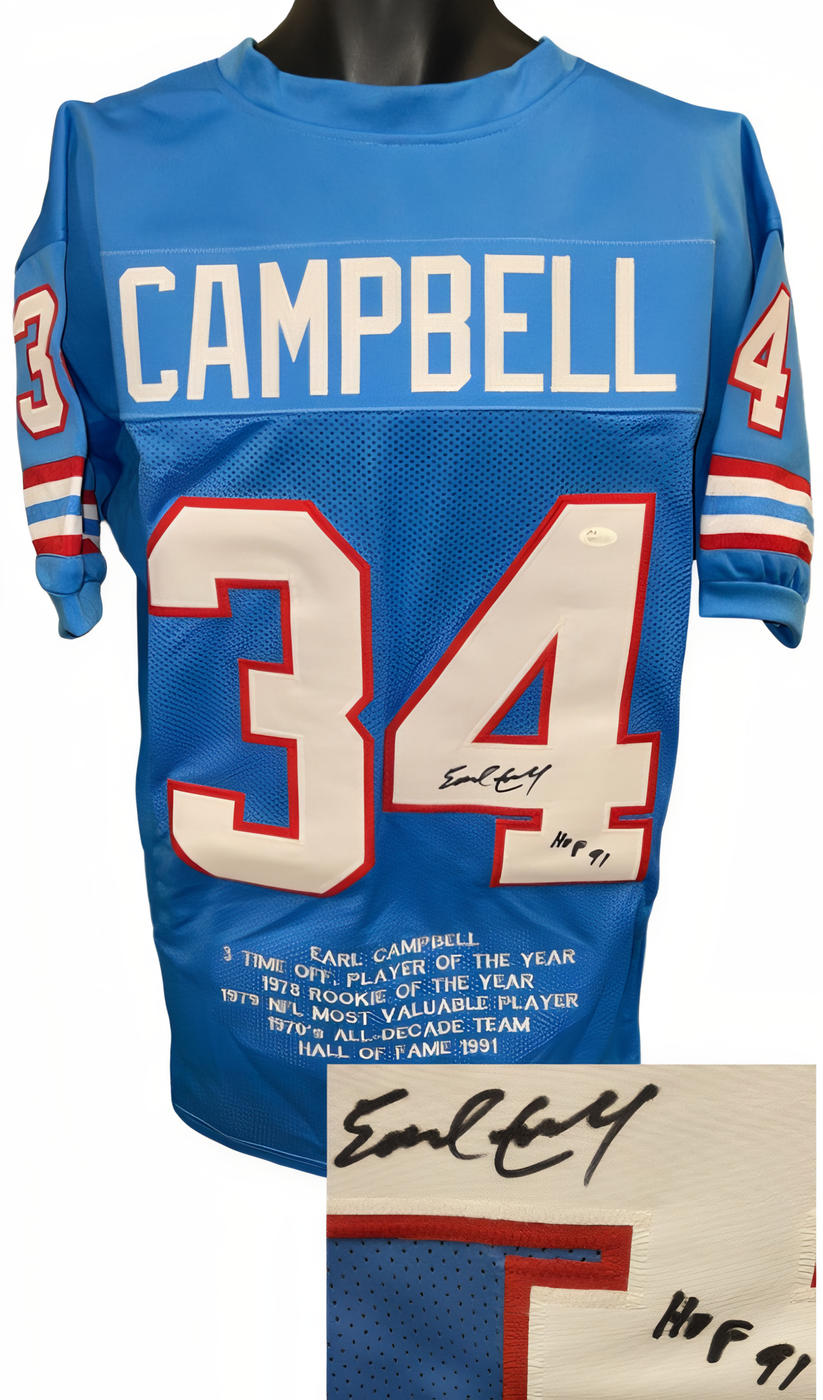 Earl Campbell Signed Houston Custom Stitched Pro Style Football Jersey Career Stat Jersey Hof 91– Jsa Witnessed