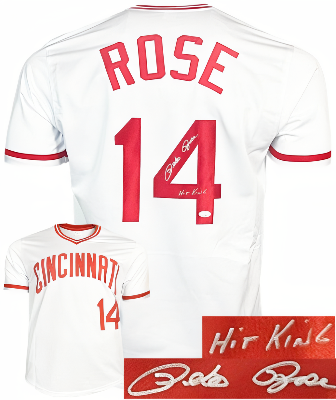 Pete Rose Signed Cincinnati White Tb Custom Stitched Baseball Jersey Hit King Xl  Jsa Witnessed
